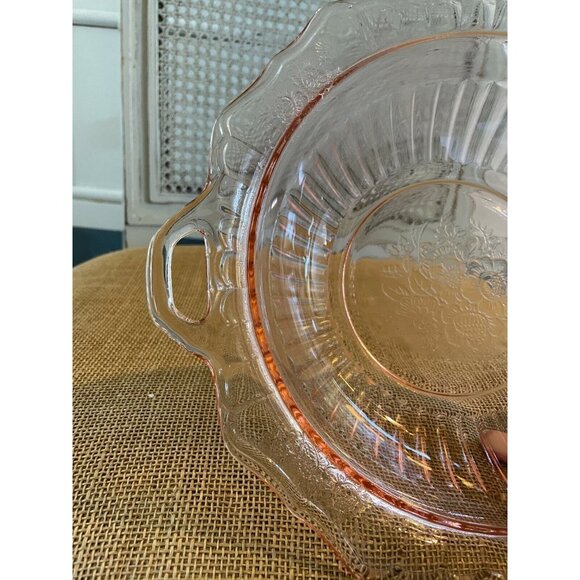 Hocking Glass Co Mayfair Pink Depression Glass Serving Bowl w/ handles, 11" - Picture 3 of 6
